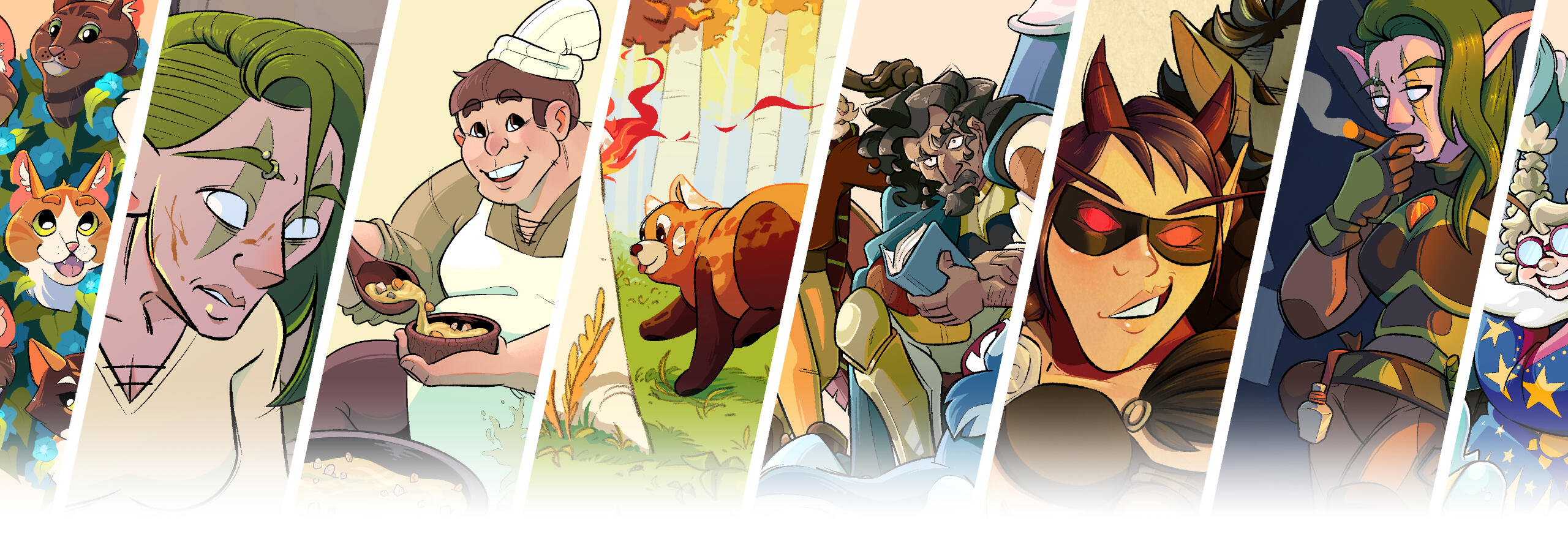 Commission Banner A series of crops from various character illustrations, lined up to create a banner.